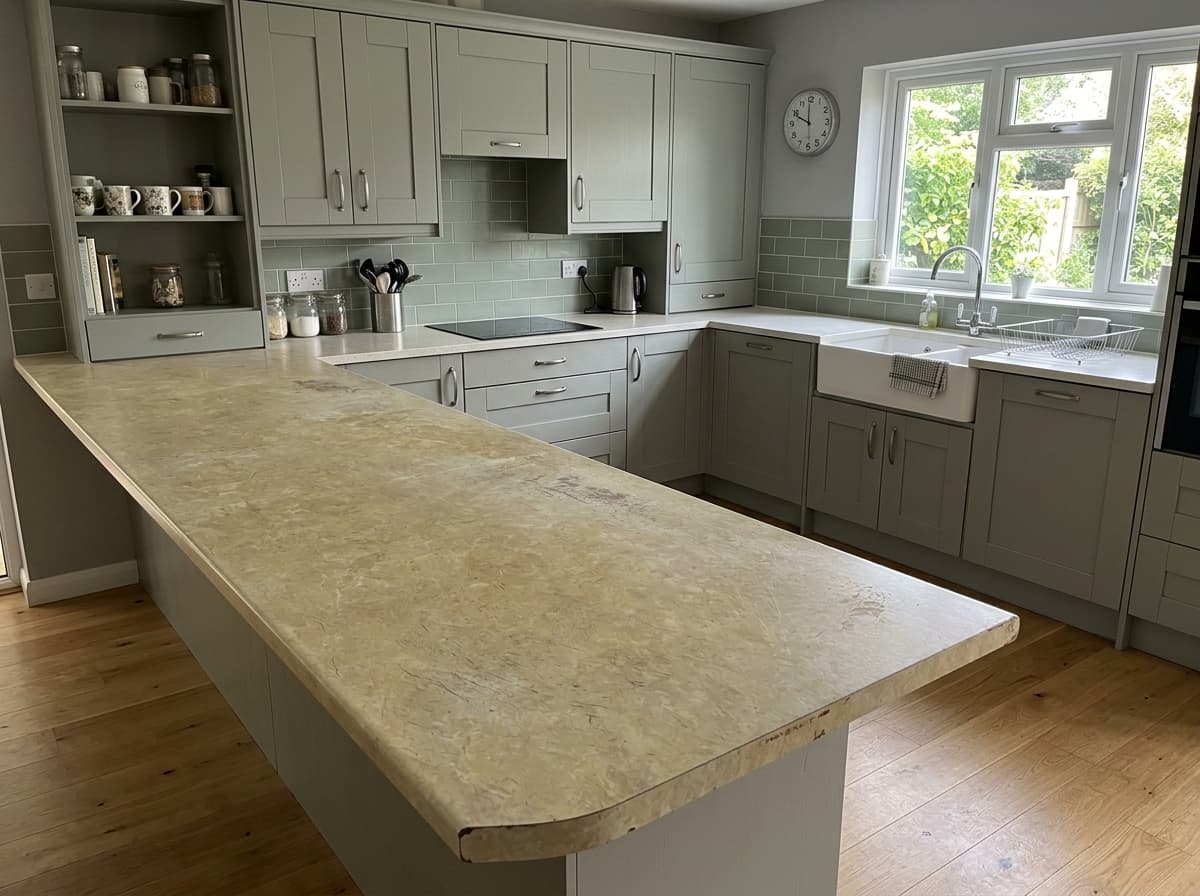 A contemporary British kitchen before worktop replacement